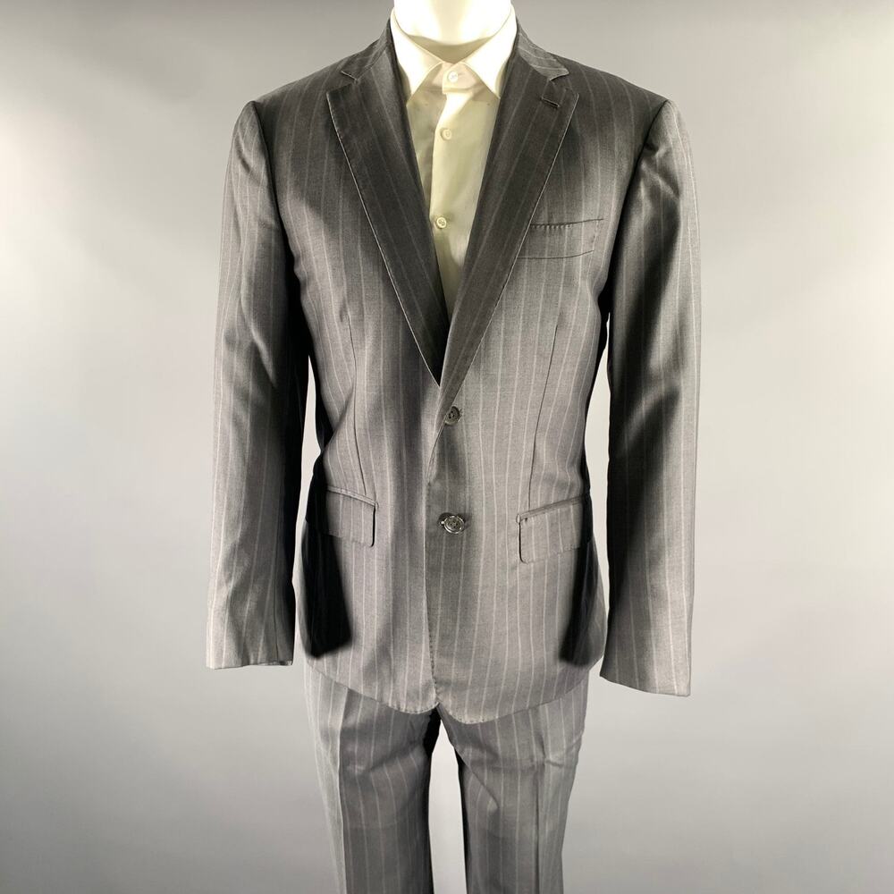 ISAIA Size 40 Grey Pinstripe Wool Notch Lapel Suit